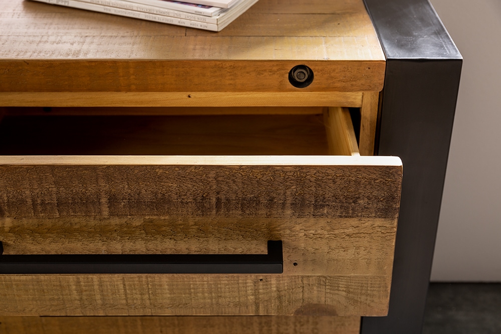Massivholz Sideboard THOR 195cm braun Pinie mit Schubladen Weinregal Industrial Design