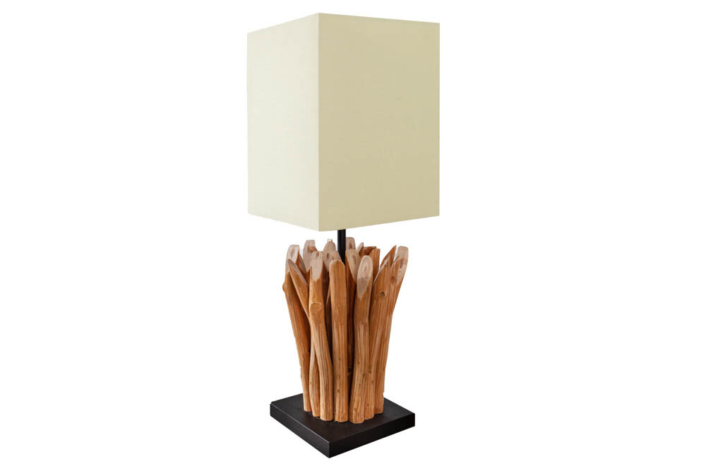 Handgearbeitete Treibholz Tischleuchte EUPHORIA 45cm beige mit Leinenschirm