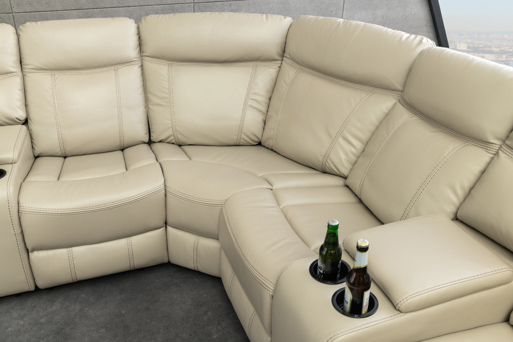 Exklusiver 5er Kinosessel HOLLYWOOD beige Ecksofa Getränkehalter Stauraum