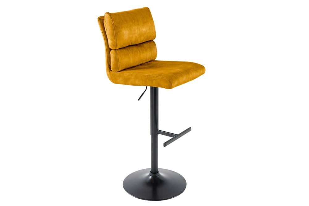 Höhenverstellbarer Barhocker COMFORT senfgelb Samt drehbar mit Lehne Metall schwarz