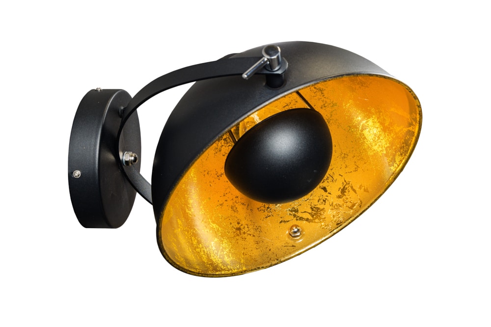 Design Wandleuchte STUDIO 38cm schwarz Blattgold-Optik neigbarer Schirm