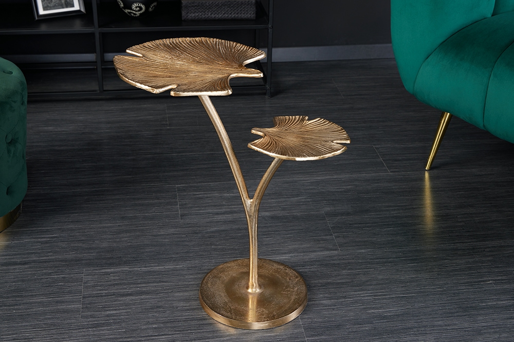 Dekorativer Beistelltisch GINKGO LEAFS 50cm gold handmade Metall