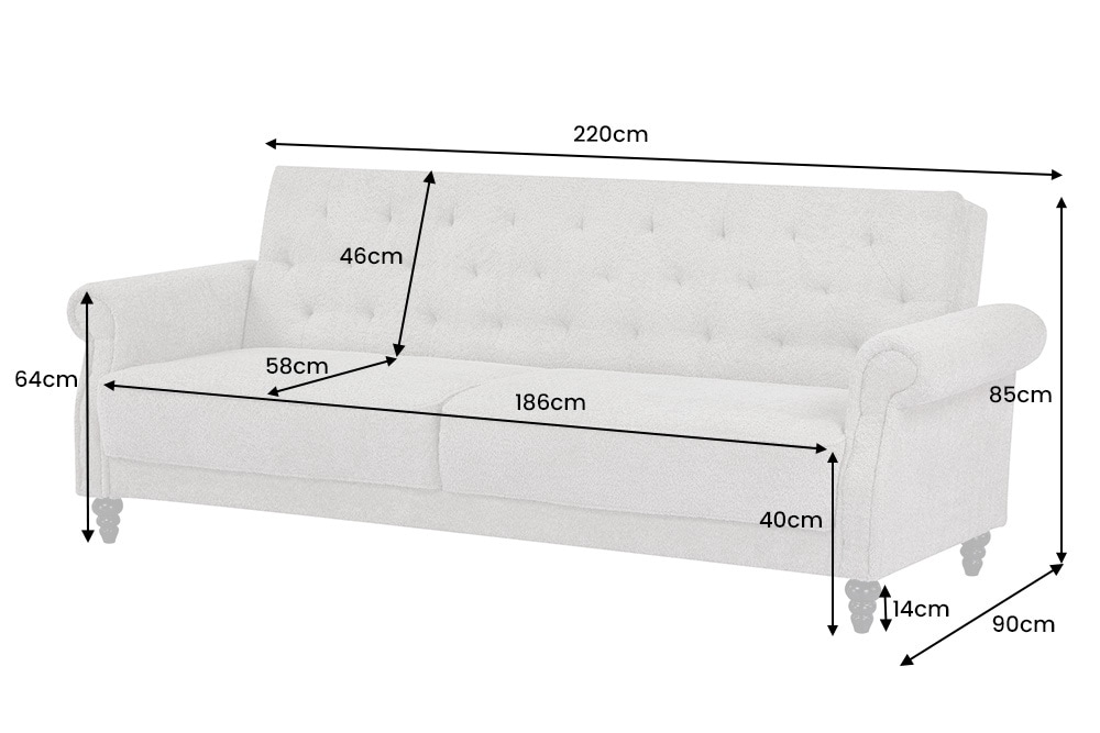 Schlafsofa MAISON BELLE AFFAIRE 220cm champagner beige Vogue Seiden Samtstoff 3-Sitzer