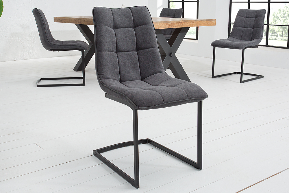 Design Freischwinger Stuhl MIAMI dunkelgrau Metallgestell matt schwarz