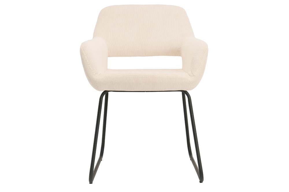 Design Stuhl MUSTANG beige Cord mit Armlehne schwarz Metallgestell