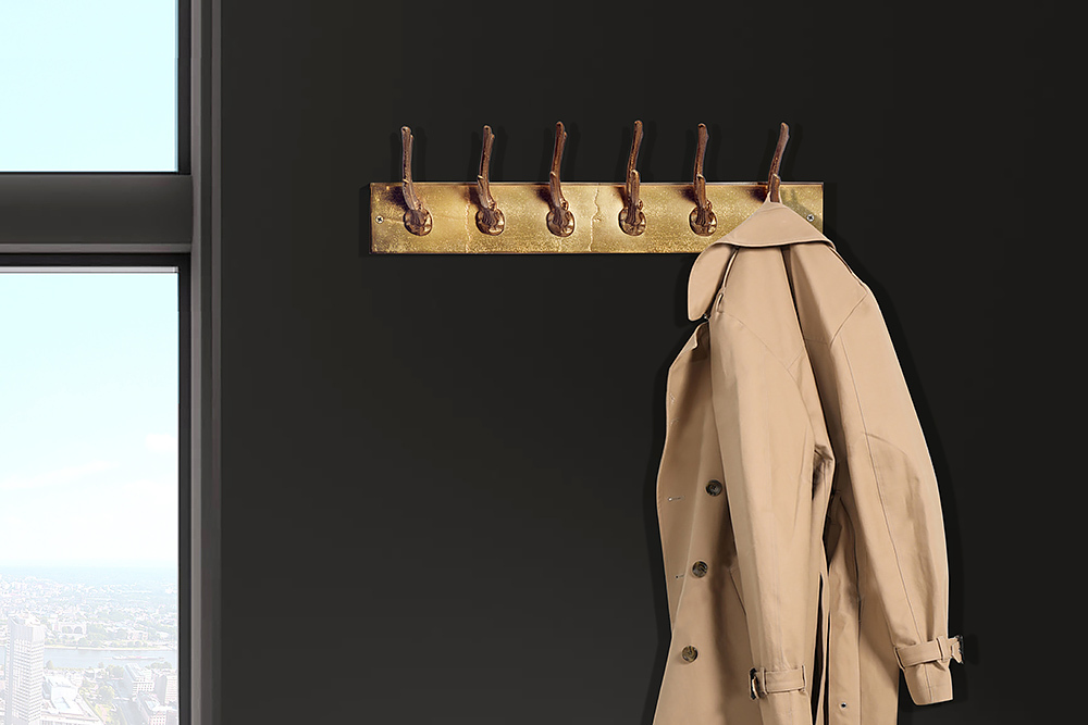 Dekorative Wandgarderobe DEER 50cm gold Metall Hirschgeweih Kleiderhaken