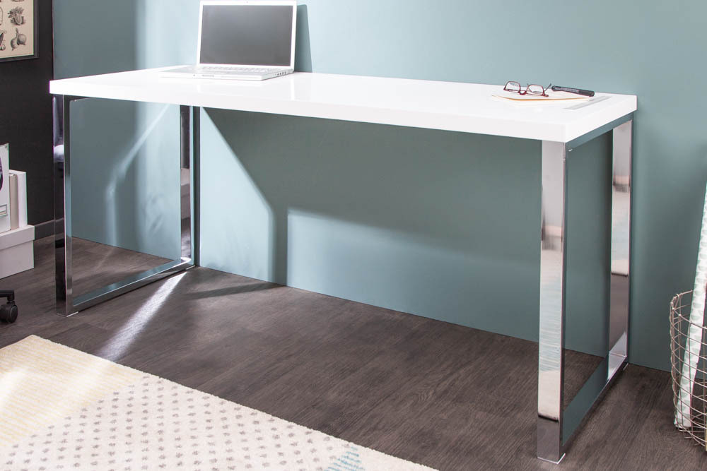 Moderner Schreibtisch WHITE DESK 140cm weiß Hochglanz Bürotisch