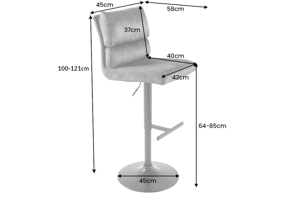 Höhenverstellbarer Barhocker COMFORT antik braun Microfaser drehbar mit Lehne Metall schwarz