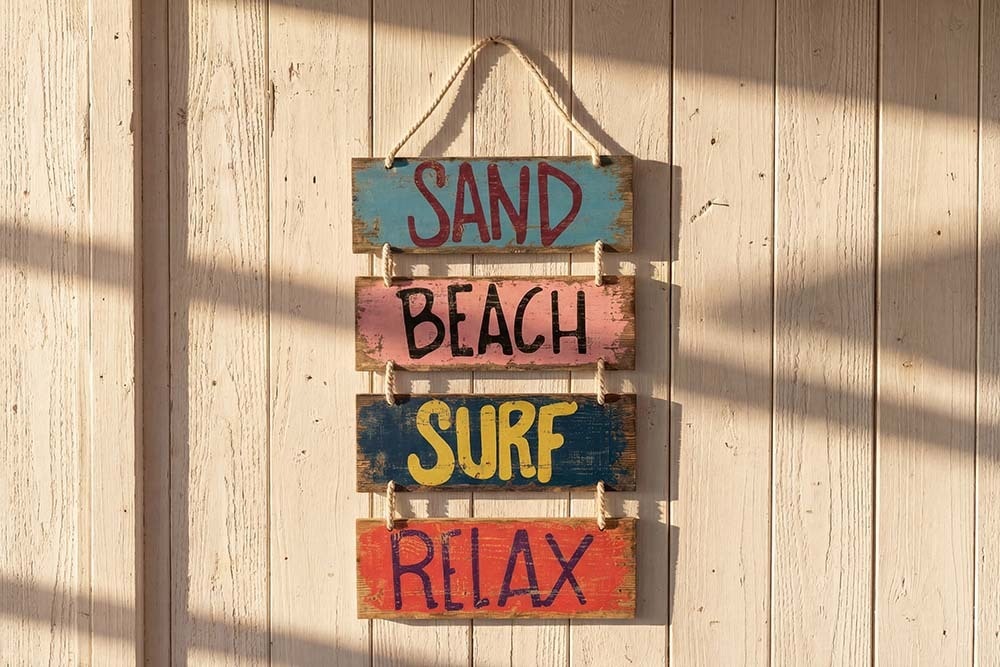 Maritimes Wandschild SURF & BEACH 110cm buntes Holzdesign Deko-Schild