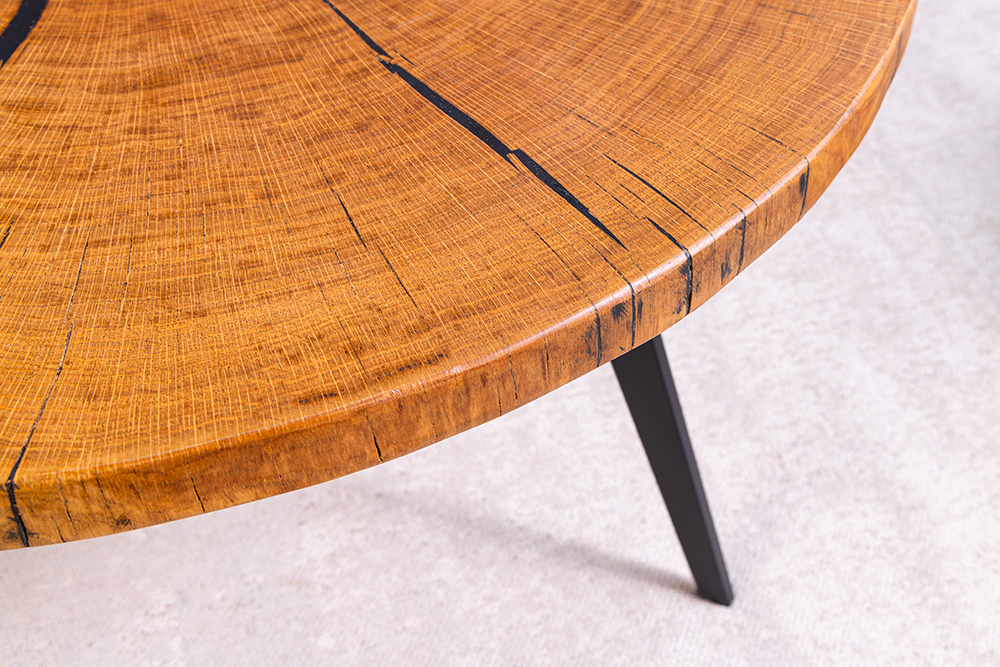 Runder Couchtisch ARBOR 75cm natur Eiche Massivholz schwarz Metall Beistelltisch
