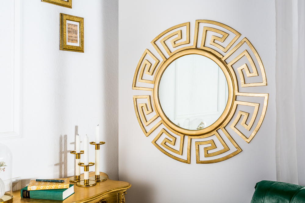 Glamouröser Design Spiegel EUPHORIA XL 85cm gold Wandspiegel Handarbeit aus Metall