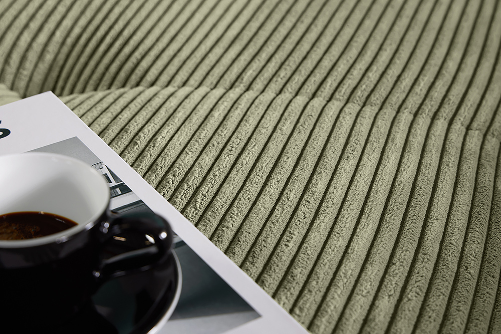Modernes Ecksofa KENT 220cm grün Cord inkl. Hocker Federkern L-Form Wohnlandschaft