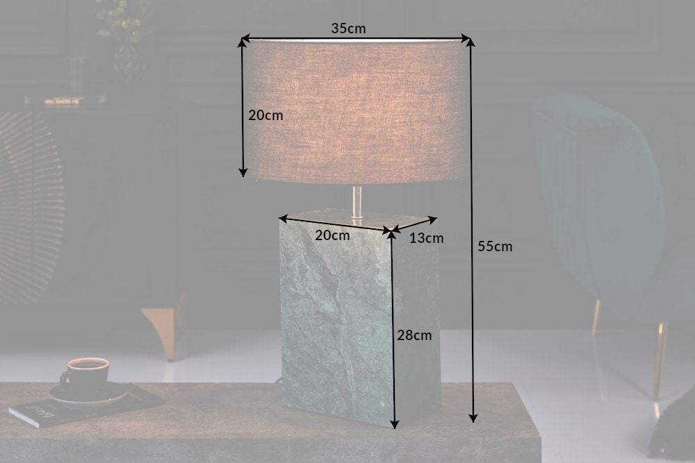Design Tischlampe NOBLE 55cm grün Marmorfuß Stoffschirm