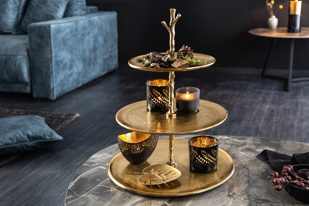 Design Etagere ABSTRACT 50cm gold Metall mit drei Etagen