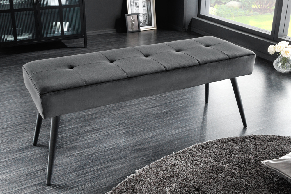 Design Sitzbank BOUTIQUE 100cm dunkelgrau Samt schwarze Metallbeine