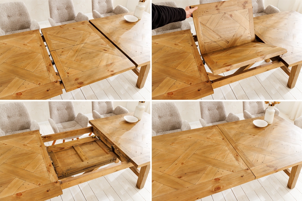 Ausziehbarer Esstisch RIVIERA 180-240cm natur recycelte Pinie Massivholz
