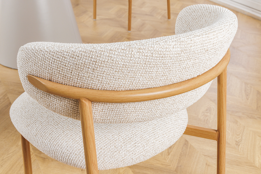 Design Stuhl BELFORT beige Strukturstoff Metallgestell Eiche