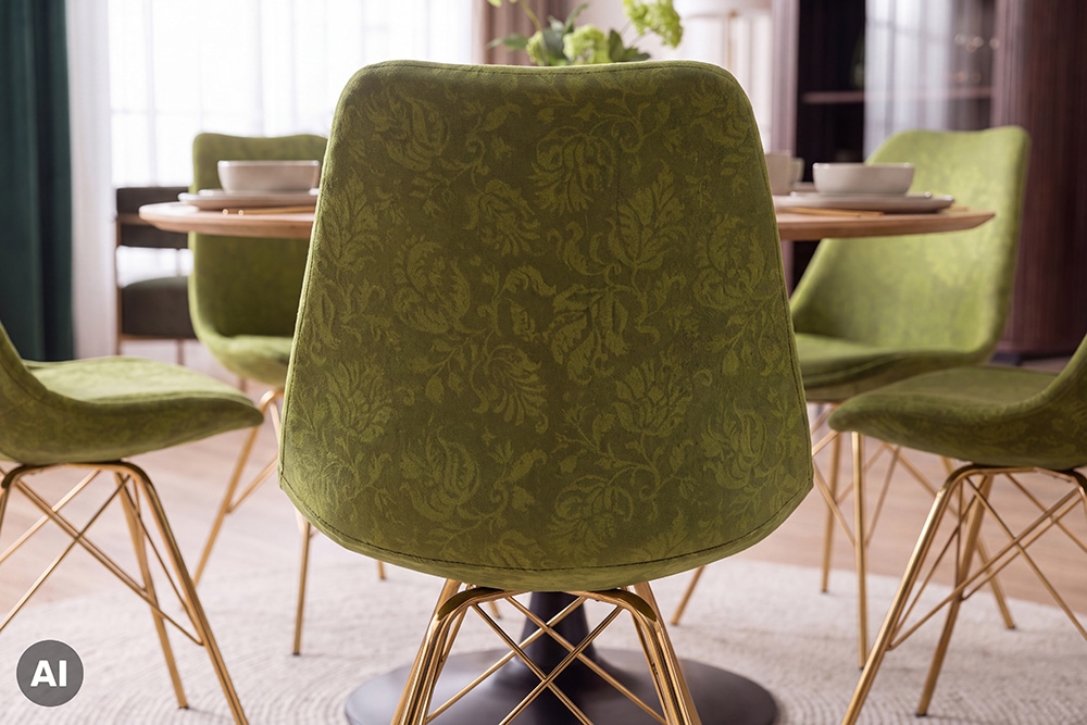 Design Stuhl SCANDINAVIA MEISTERSTÜCK grün Chenille gold Metall
