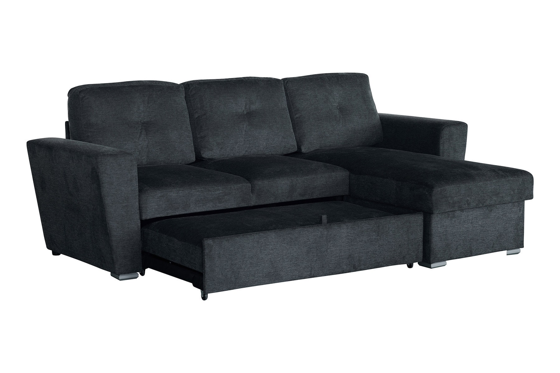 Ecksofa mit Schlaffunktion APARTMENT beidseitig aufbaubar grau Strukturstoff inkl. Stauraum