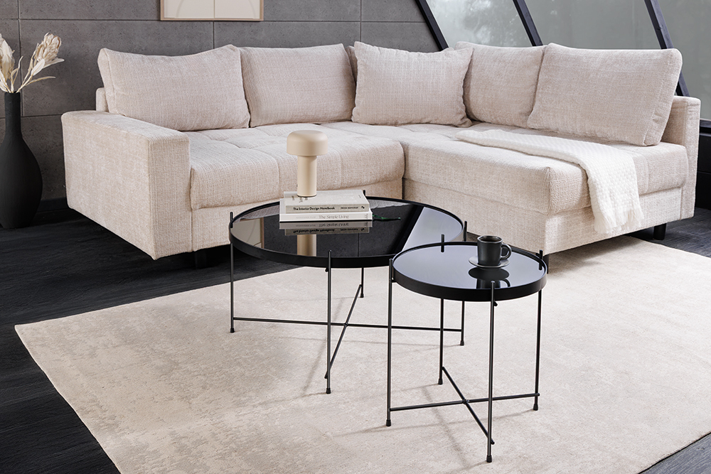 Runder Couchtisch ELEGANCE 45cm anthrazit Glas schwarz Metallgestell