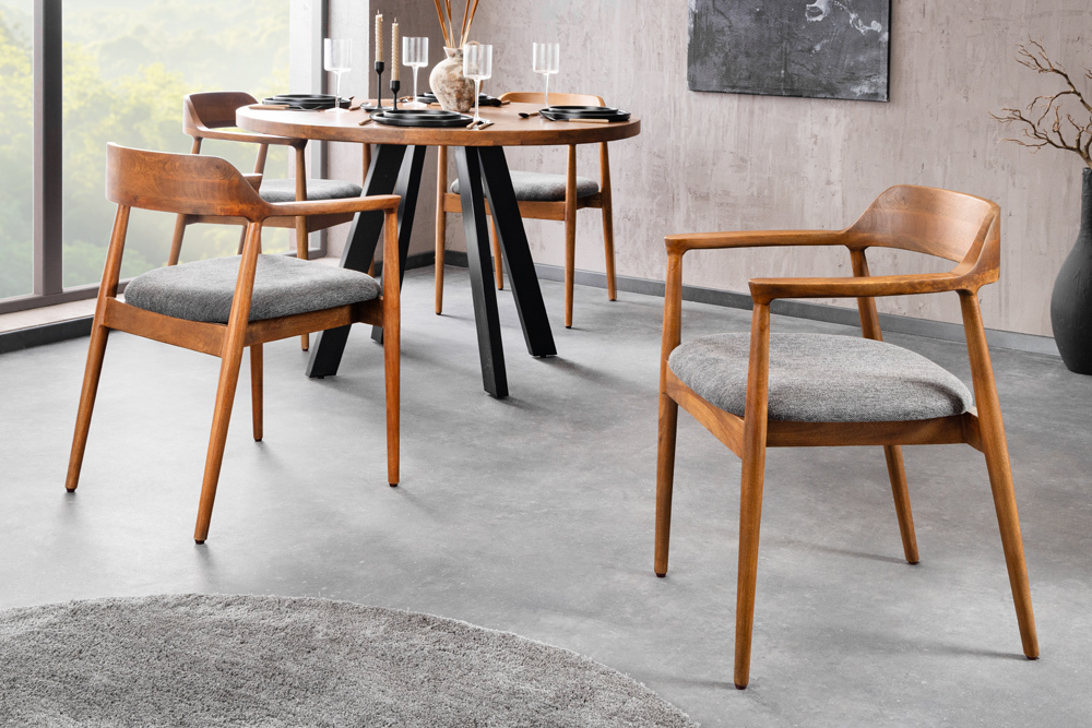 Design Stuhl KENNEDY braun grau massives Mangoholz honey finish Strukturstoff