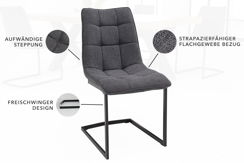 Design Freischwinger Stuhl MIAMI dunkelgrau Metallgestell matt schwarz