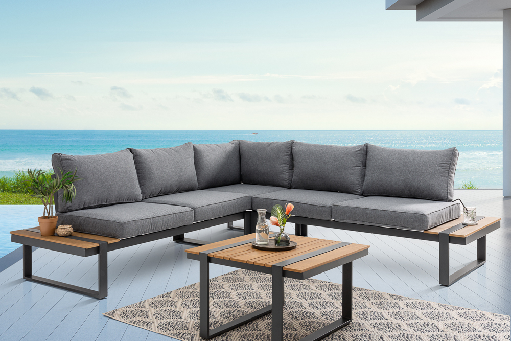 Moderne Garten Sitzgruppe TAMPA LOUNGE 240cm grau Aluminium wetterfest inkl. Sitzkissen
