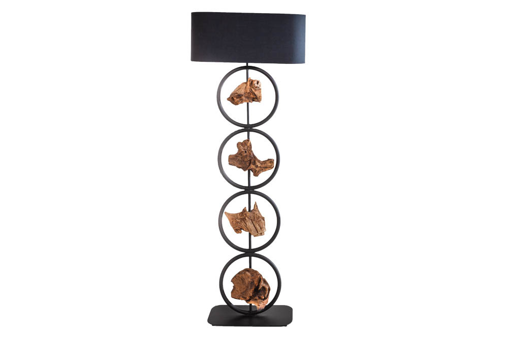 Design Stehlampe ELEMENTS 147cm schwarz Baumwollschirm Fuß mit Massivholz
