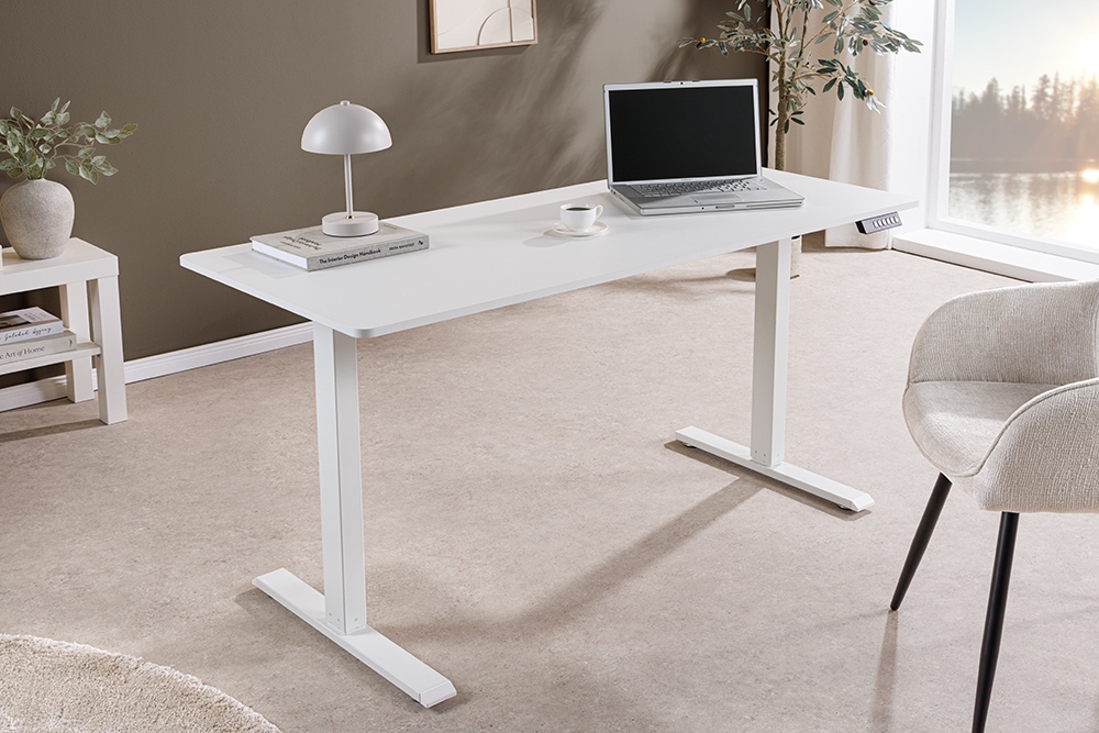 Höhenverstellbarer Schreibtisch WHITE DESK 140cm weiß Metallgestell Bürotisch