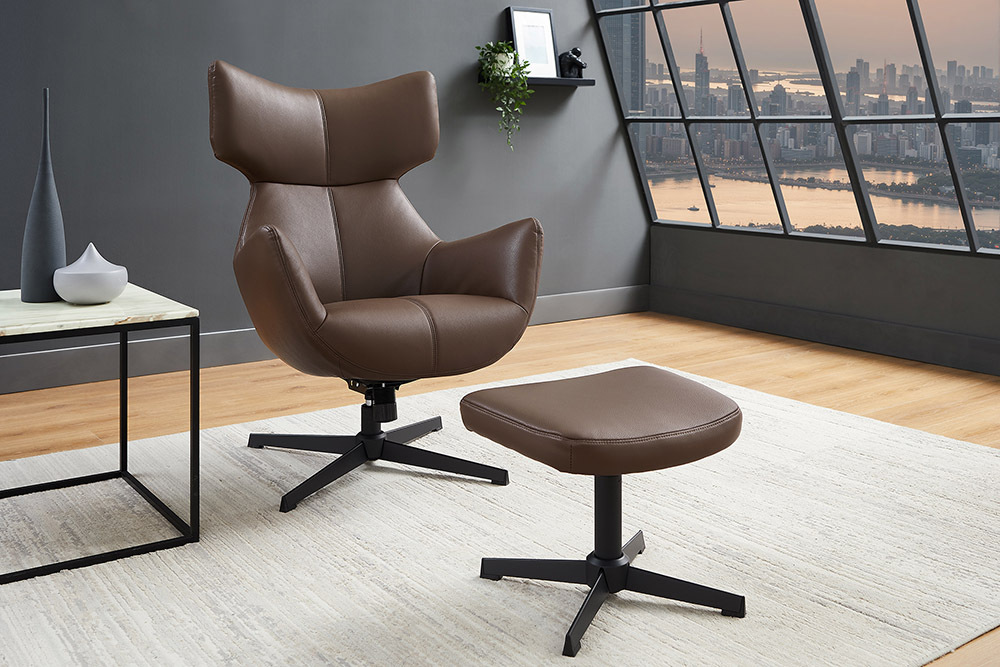 Drehbarer Sessel VOGUE brandy braun Kunstleder schwarze Metallbeine mit Armlehne » Jetzt kaufen