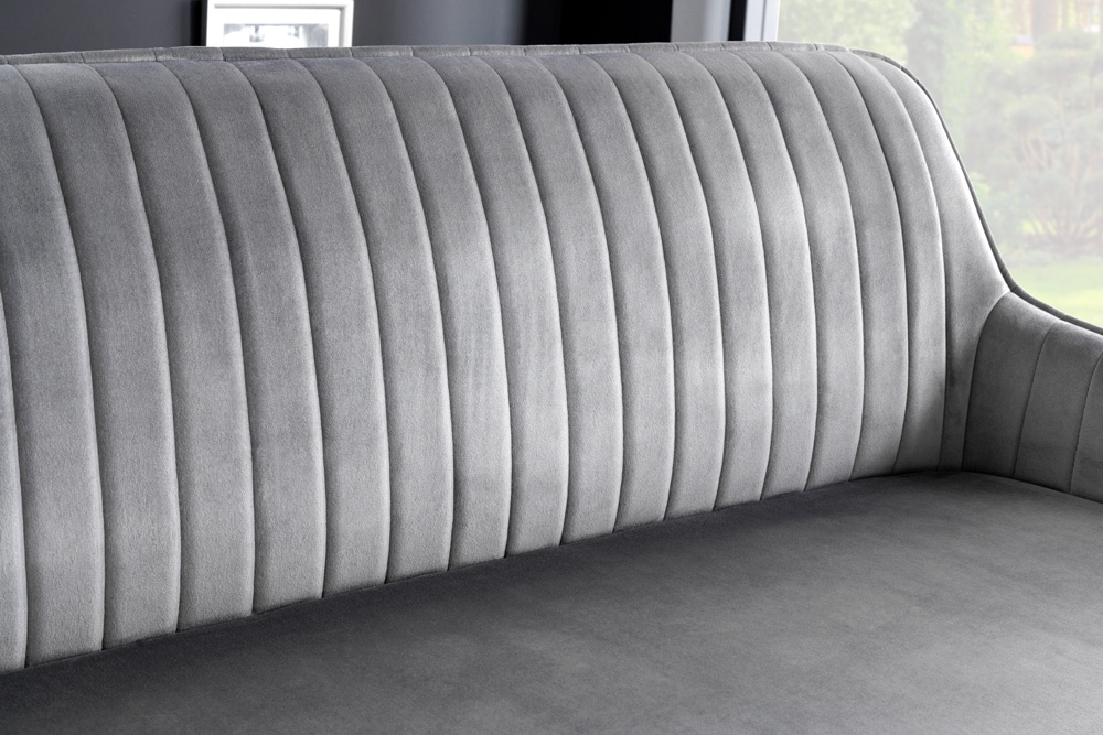 Design Sitzbank TURIN 160cm silbergrau Samt schwarz Metall Armlehne