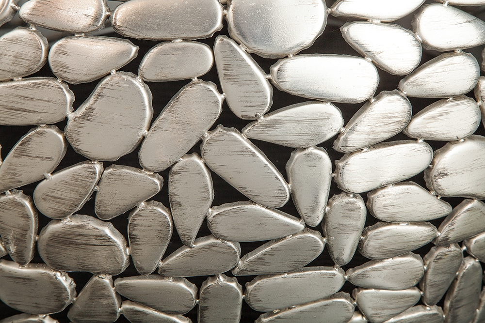 2er Set Runde Couchtische STONE MOSAIC 65cm silber Mangoholz Metall handmade Mosaik Design