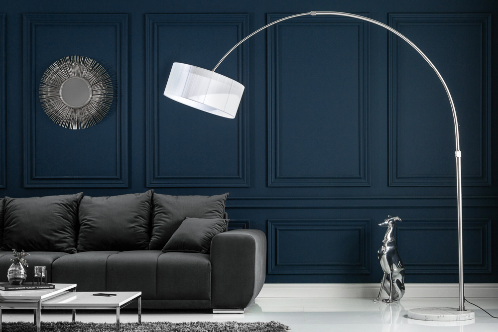 Design Bogenlampe EXTENSO 230cm weiß Stehlampe mit weißem Marmorfuß