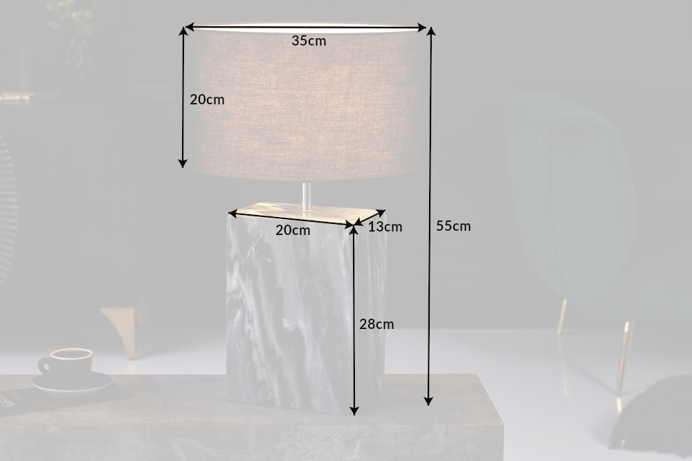 Design Tischlampe NOBLE 55cm schwarz Marmorfuß Stoffschirm