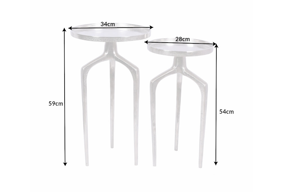 2er Set Beistelltische ABSTRACT 60cm silber Metall rund Shabby Chic Design
