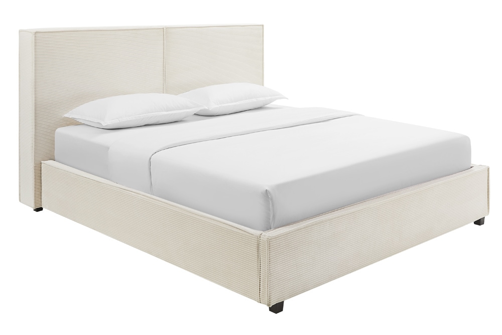 Modernes Boxbett ROCCO 180x200cm beige Cord mit Stauraum und Lattenrost