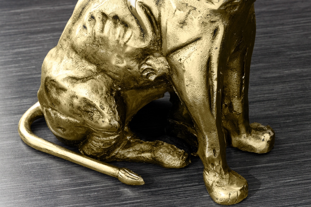 Runder Beistelltisch WILDLIFE LION 60cm gold antik Metall Glas Löwen Skulptur