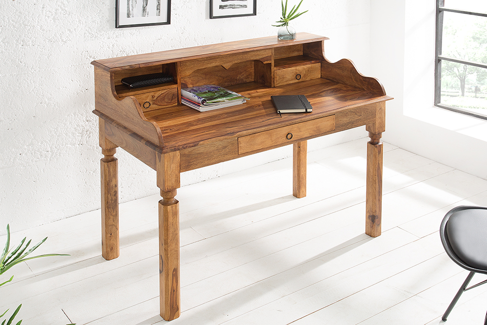 Design Sekretär HEMINGWAY L 115cm braun Sheesham Massivholz stone finish Schreibtisch