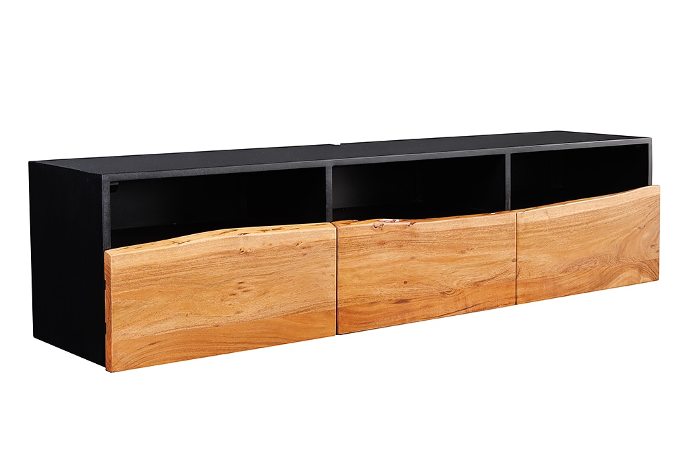 Hängendes TV-Lowboard ORGANIC ARTWORK 140cm anthrazit Akazie Massivholz Baumkante