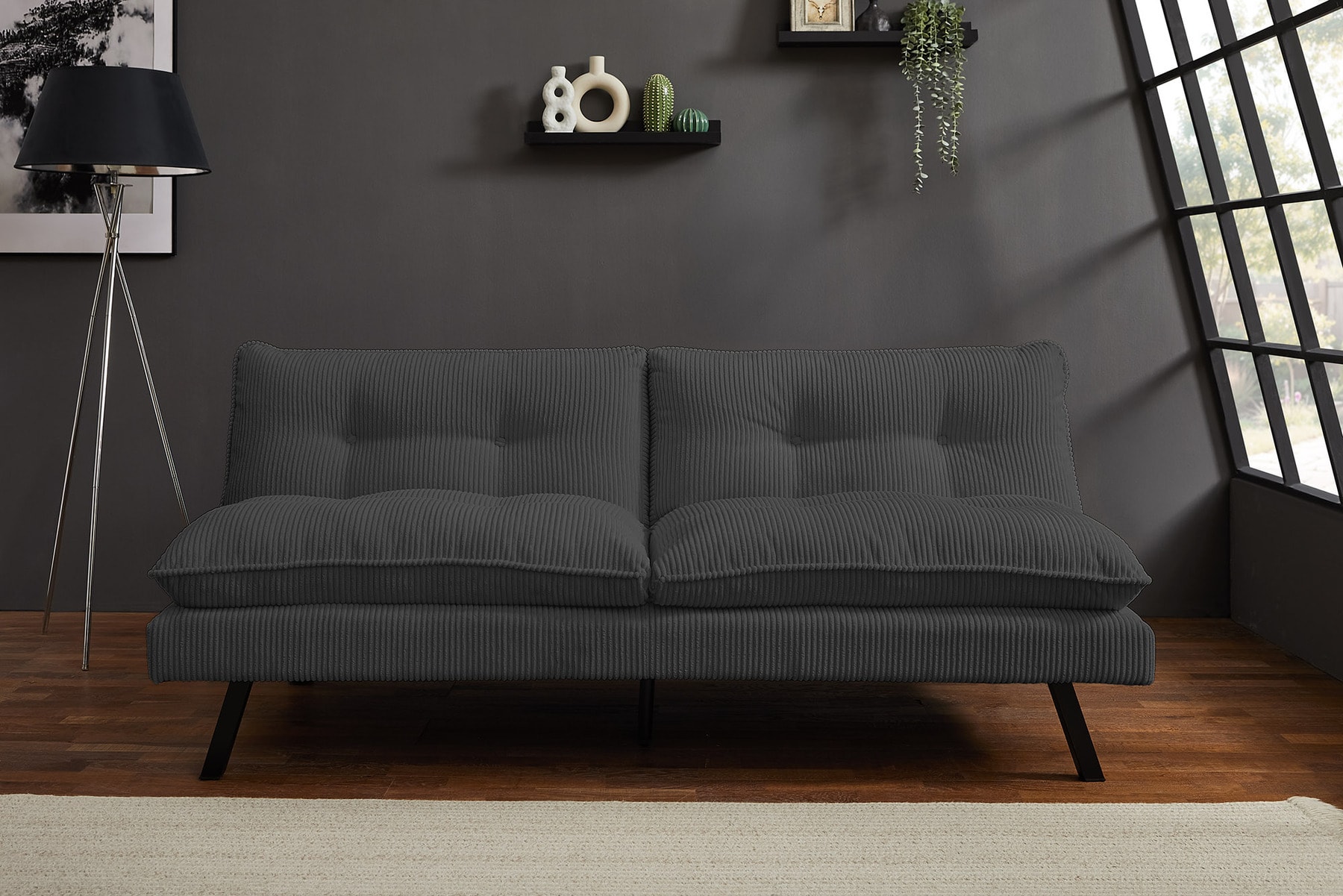Modernes Schlafsofa COCOONING 190cm grau Cord 3-Sitzer Couch