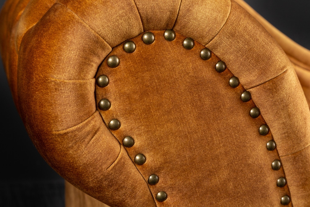 Design Récamière CHESTERFIELD 170cm senfgelb Samt Knopfheftung Nietenbesatz