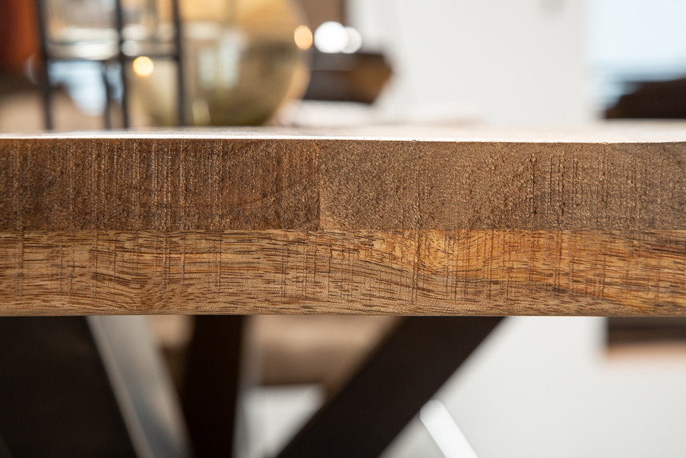 Massiver Industrial Esstisch GALAXIE 200cm Mangoholz sternenförmiges Gestell