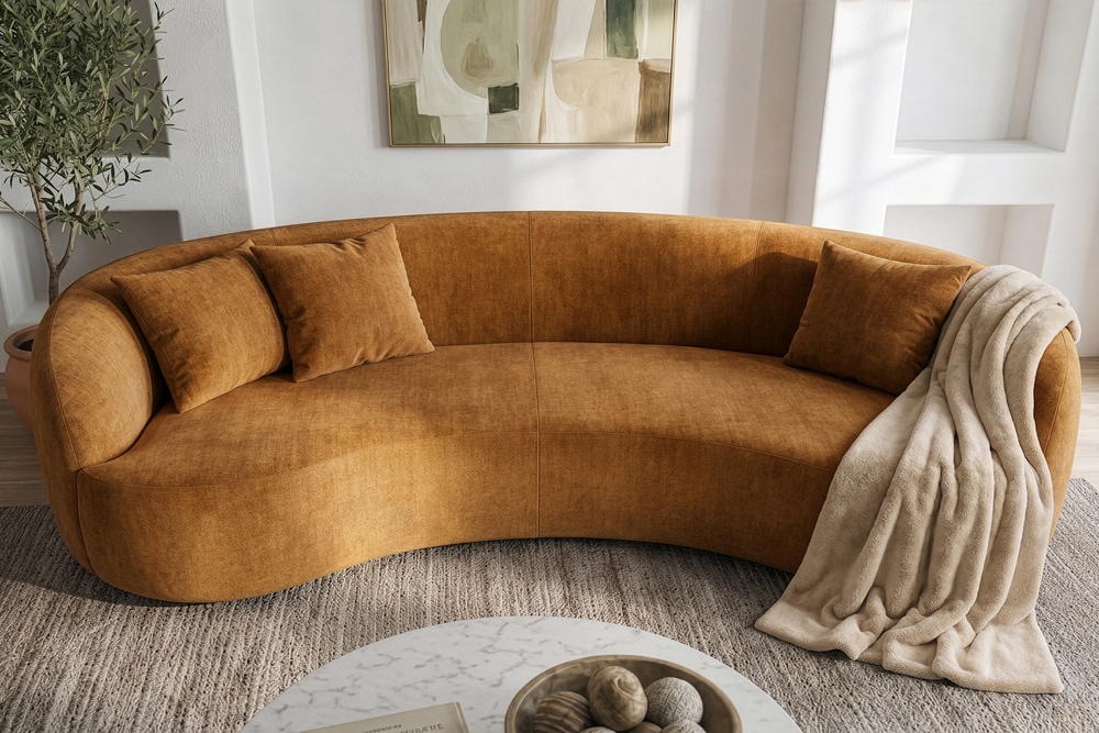Organisches Sofa ATELIER 230cm senfgelb Samt 3-Sitzer Couch inkl. Kissen