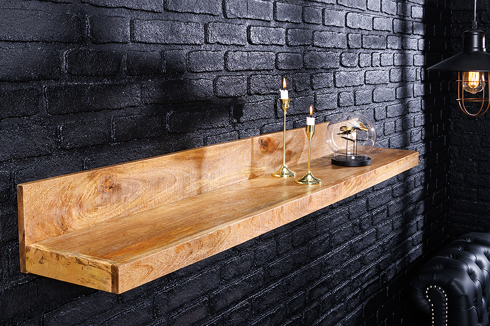 Massives Wandregal MAKASSAR 110cm natur Mangoholz handmade