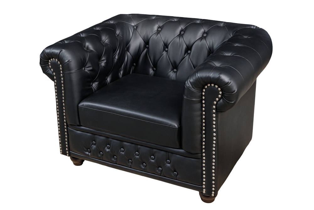 Design Sessel CHESTERFIELD 110cm matt schwarz Knopfheftung Federkern
