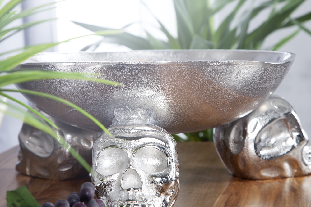 Design Deko-Schale SKULL 35cm silber Aluminium Totenkopf