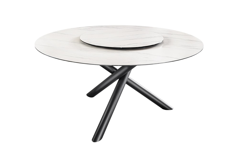 Runder Esstisch SPIN 150cm weiß mit 360° drehbarer Servierplatte Marmor Keramik schwarz