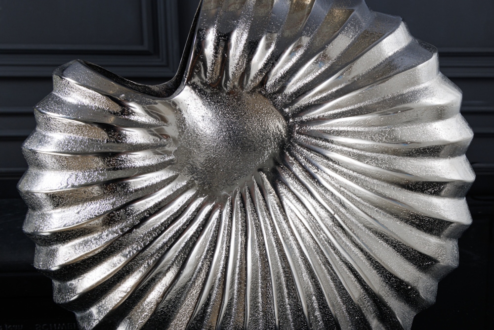 Design Tischlampe SHELL 60cm silber schwarz Metall Stoffschirm maritim
