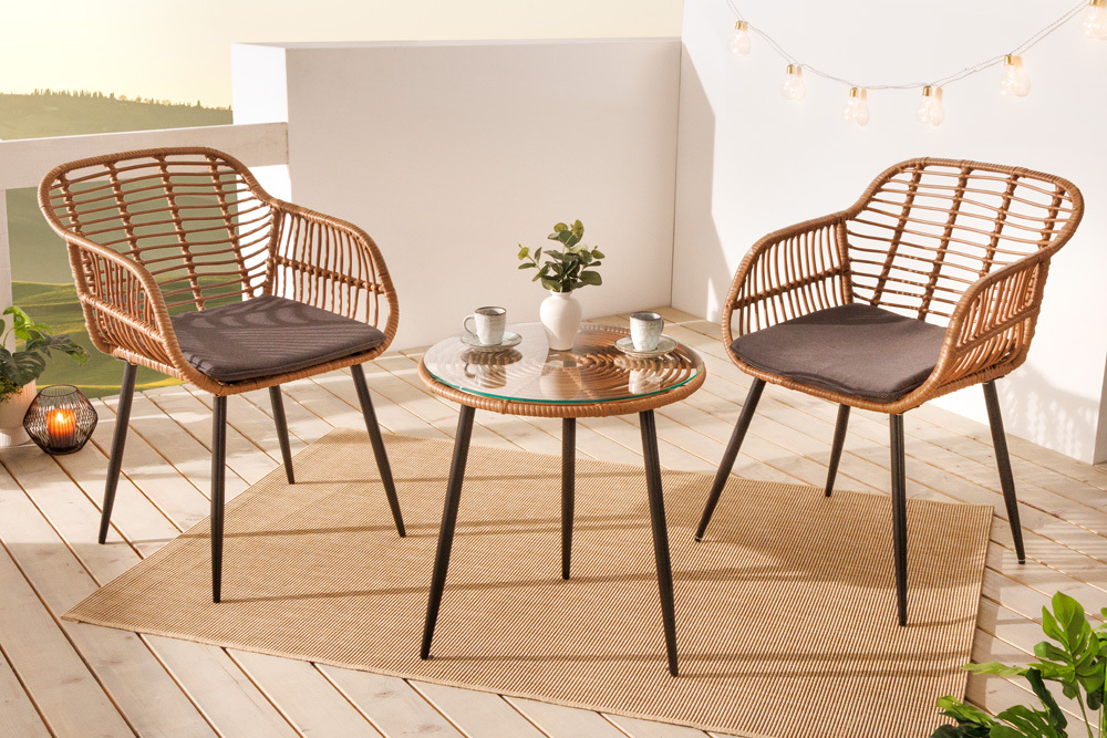 In- und Outdoor Bistro Balkon-Set PARIS braun Polyrattan Sitzgruppe wetterfest mit Tisch