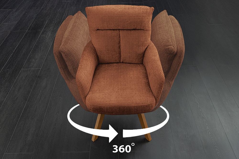 Drehbarer Stuhl BIG GEORGE rost braun Chenille Cremona natur Buchenholz mit Armlehnen
